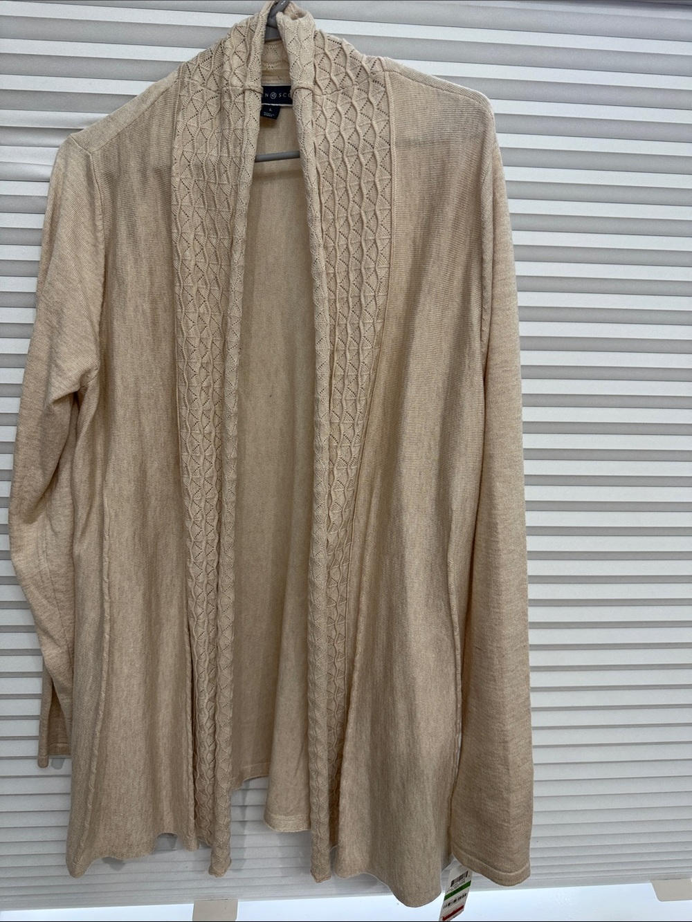 Karen Scott Light Beige Open-Front Cardigan Sweater